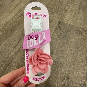 BLUSH ROSE Dog Floral Print Collar M Medium Whimsy Pink FLOWER Secure Clip NEW